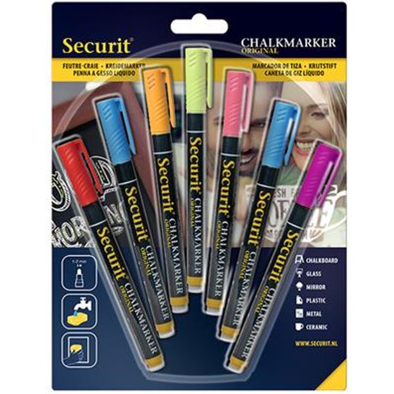 Securit Original SMA100 chalk marker Blue Green Orange Pink Red Violet Yellow 7 pc(s)