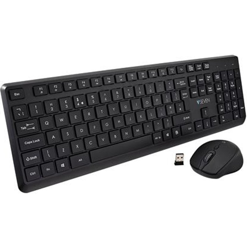 V7 CKW350UK Wireless Keyboard and Mouse Combo - UK Layout Full-size (100%) Wireless RF Wireless QWERTY Black Mouse included