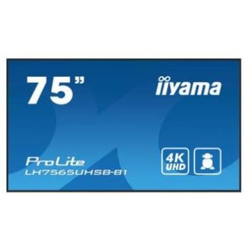 iiyama LH7565UHSB-B1 Signage Display Kiosk design 189.2 cm (74.5") LED Wi-Fi 800 cd/m 4K Ultra HD Black Built-in processor Android 11 24/7