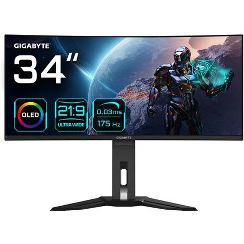 GIGABYTE MO34WQC 34" OLED WQHD Curved Gaming Monitor - 3440 x 1440 175Hz 0.03ms KVM 250 cd/m FreeSync Premium Pro DisplayHDR True Black 400 HDMI 2.1 Displayport 1.4