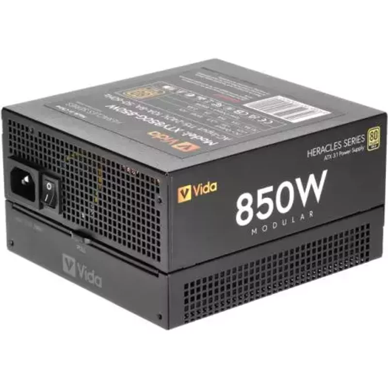 VIDA 850W Heracles Black ATX 3.1 Gaming PSU 80+ Gold Fully Modular 140mm Ultra-Quiet FDM Fan Flat Black Cables PCIe 5.1 Power Lead Not Included