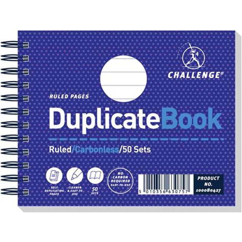 Challenge Duplicate Book Carbonless Wirebound Ruled 105x130mm (Pack 5) 100080427