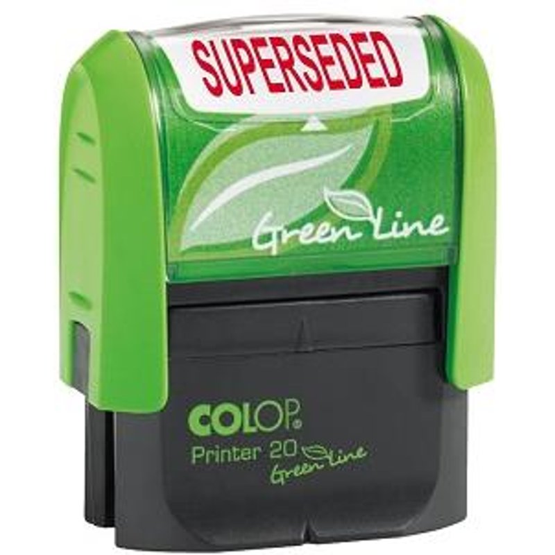 Colop P20 Green Line Eco-Friendly Self-Inking Superseded Word Stamp Impression Size 35X12mm Red Ink - C144837sup
