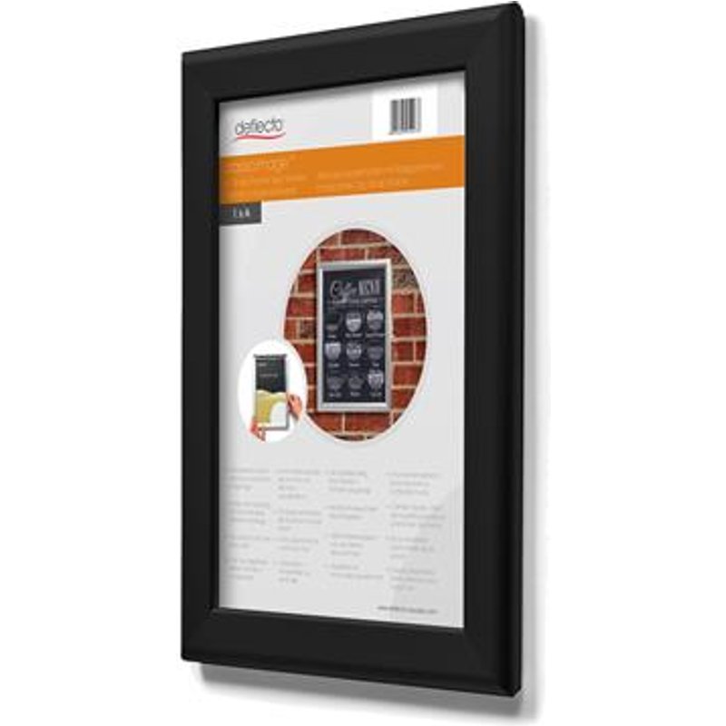 Deflecto A3 Wall Mounted 25mm Aluminium Snap Frame Literature Display Sign Holder Black - SFA3B