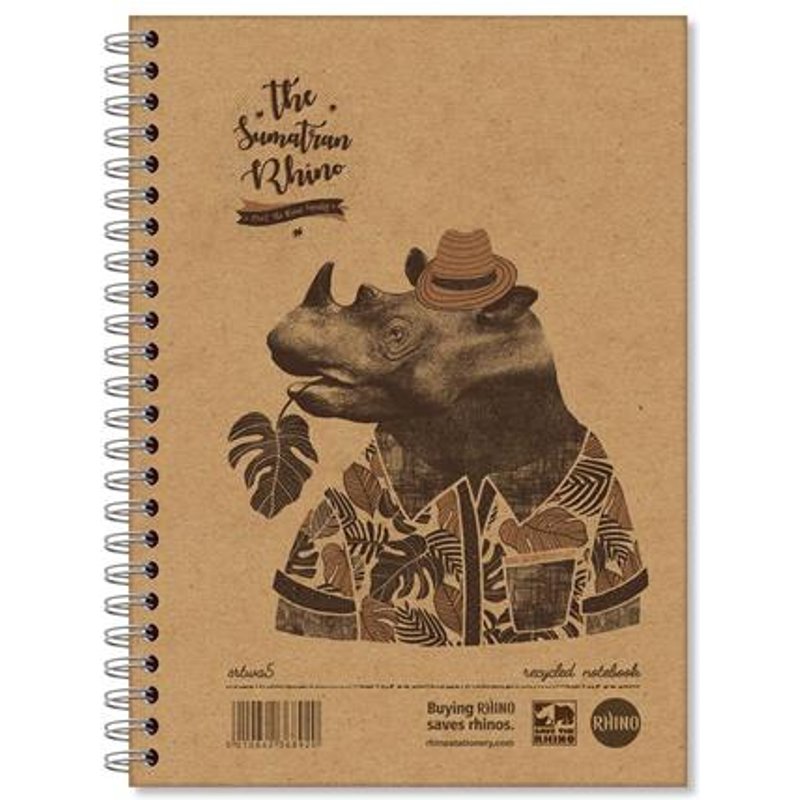 Save The Rhino Recycled Twinwire Hardback Notebook A5 160 Pages (Pack 5) SRTWA5