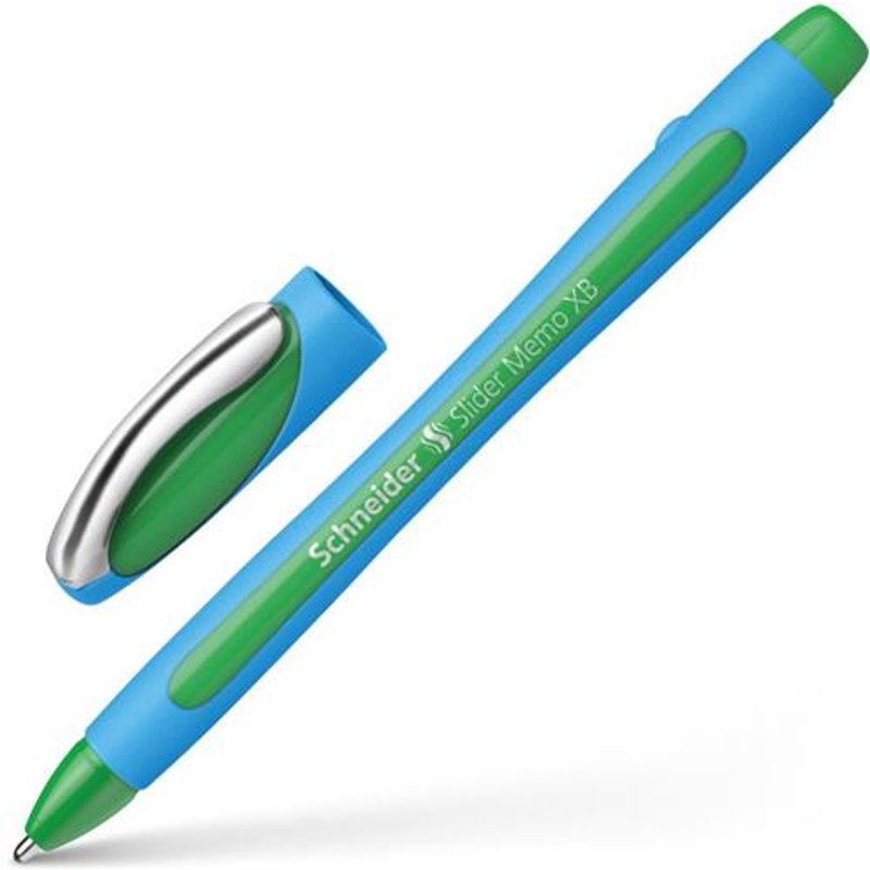 Schneider Slider Memo XB Ballpoint Pen Extra Broad Tip Green Ink with Viscoglide Technology made of 85% Recycled Plastic (Pack 10) - 150204