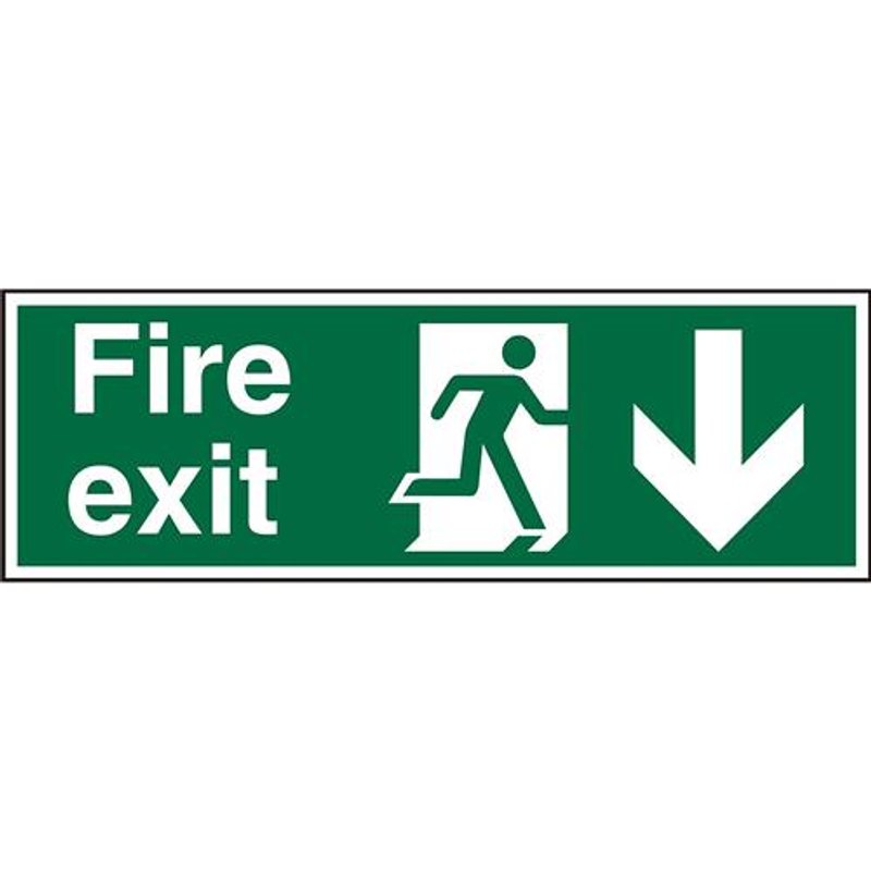 Seco Safe Procedure Safety Sign Fire Exit Man Running and Arrow Pointing Down Self Adhesive Vinyl 450 x 150mm - SP124SAV-450X150