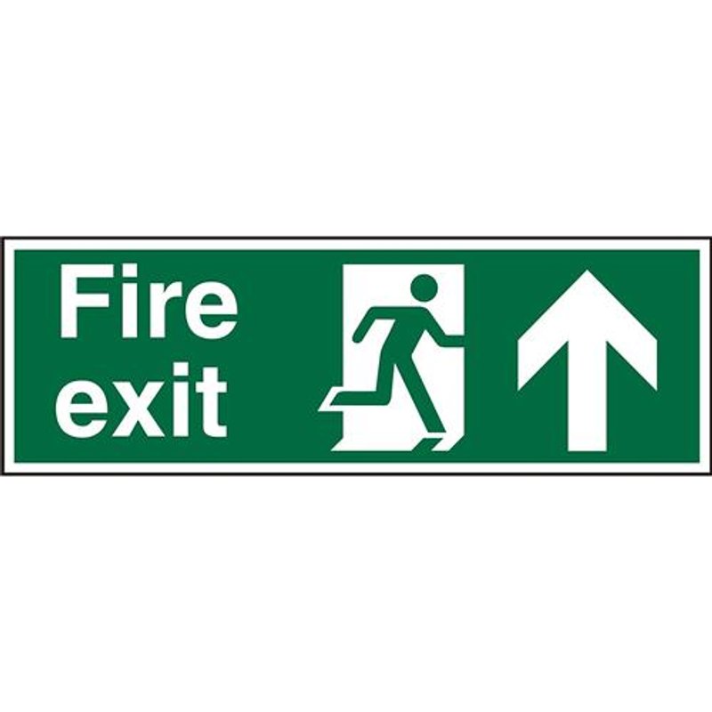 Seco Safe Procedure Safety Sign Fire Exit Man Running and Arrow Pointing Up Self Adhesive Vinyl 450 x 150mm - SP129SAV-450X150