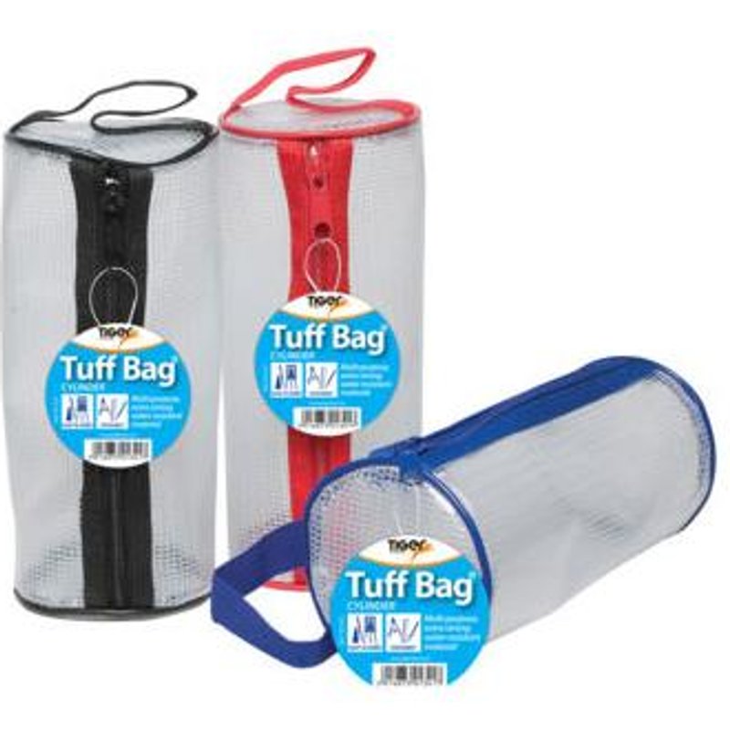 Tiger Tuff Bag Cylinder Pencil Case Clear with Assorted Colour Zips (Pack 12) - 301341x12