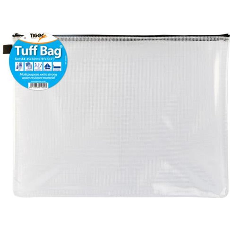 Tiger Tuff Bag Polypropylene A3 500 Micron Clear with Assorted Colour Zips - 301022