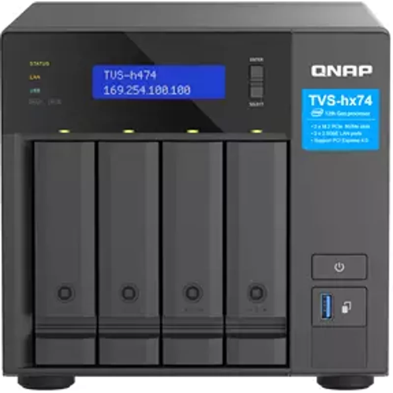 QNAP TVS-H474 NAS Tower Intel® Pentium® G7400 8 GB DDR4 0 TB QuTS hero Black