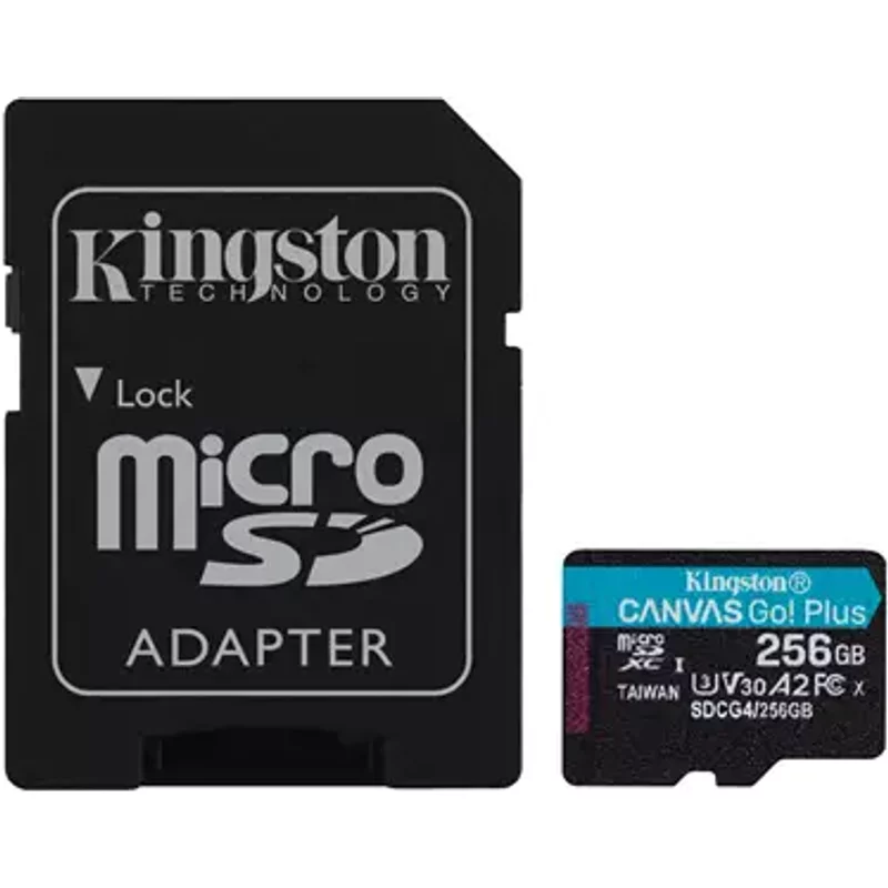 Kingston Technology 256GB microSDXC Canvas Go Plus Gen4 200MB/s A2 U3 V30 Card + Adapter 256 GB MicroSD Class 10 UHS-I 200 MB/s 160 MB/s