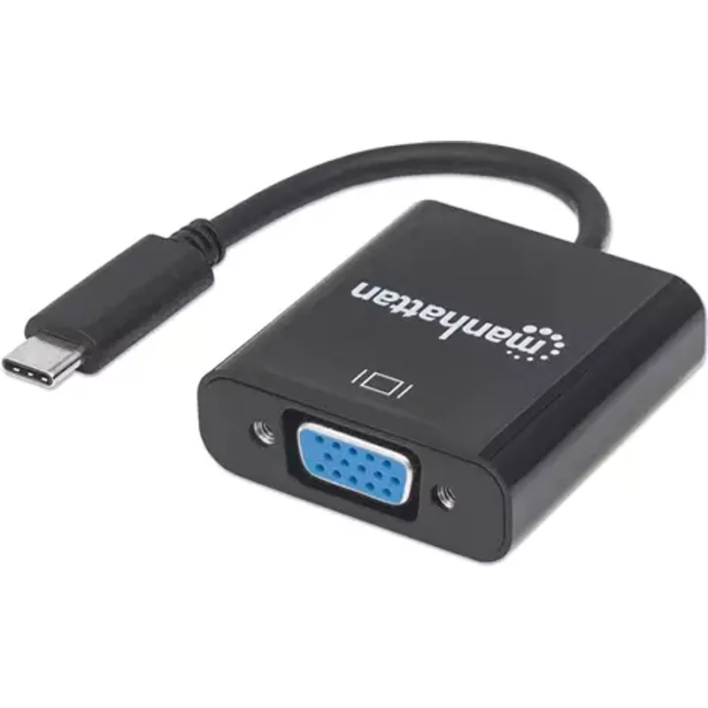 Manhattan USB-C to VGA Converter Cable, 1080p@60Hz, Black, 8cm, Male to Female, Lifetime Warranty, Equivalent to CDP2HD
