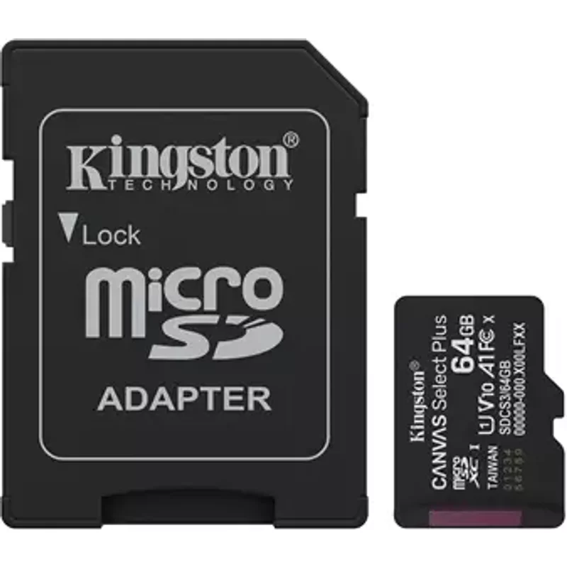 Kingston Technology 64GB microSDXC Canvas Select Plus Gen3 100MB/s A1 Card + Adapter