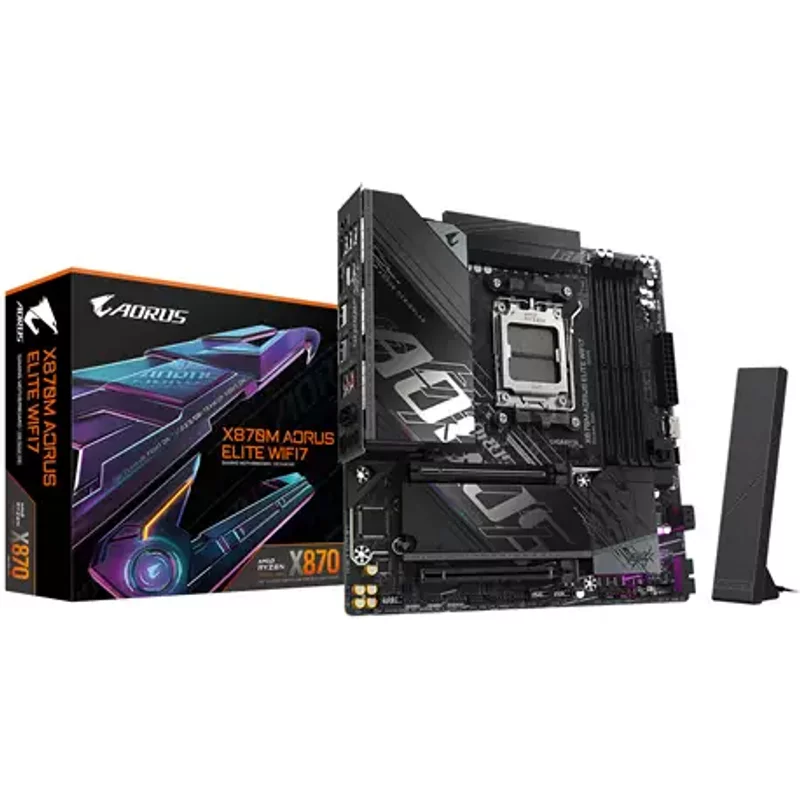 GIGABYTE X870M AORUS ELITE WIFI7 Motherboard - Supports AMD Ryzen 9000 CPUs, 14+2+2 Phases Digital VRM, up to 8200Hz DDR5 (OC), 1xPCIe 5.0 + 1xPCIe 4.0, Wi-Fi 7, 2.5 GbE LAN, USB 4