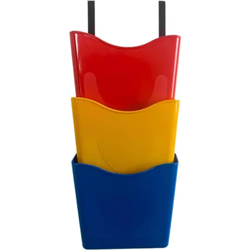 Deflecto A4 Portrait Antimicrobial Wall Pocket Literature File with Hanging Bracket Red/Yellow/Blue (Pack 3) - CP081STRYB