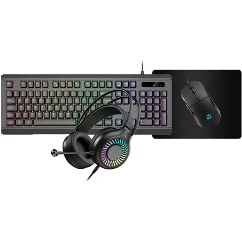 VIDA GAMER BLK 4IN1 USB KB MS HS KIT keyboard Mouse included Gaming QWERTY UK English Black