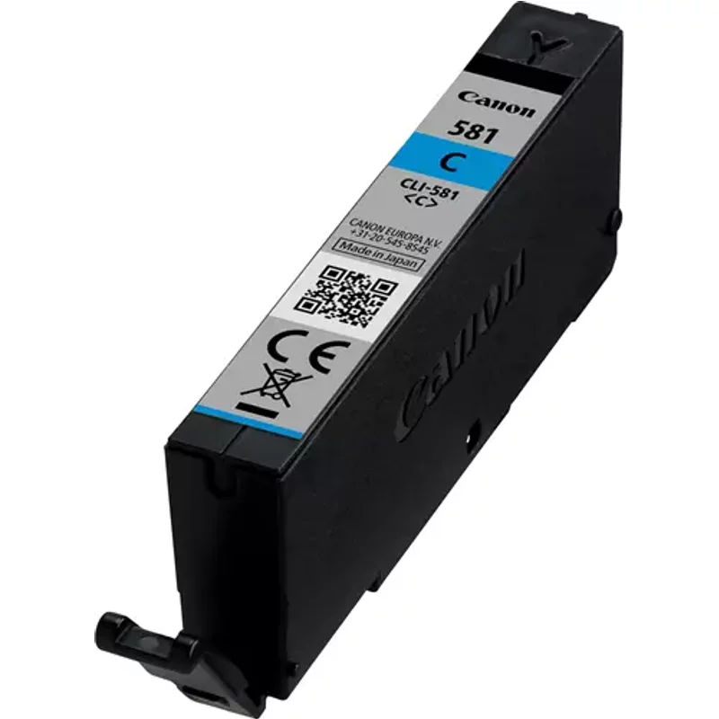 Canon CLI-581C Cyan Ink Cartridge. Colour ink page yield: 250 pages Colour ink volume: 5.6 ml Printing colours: Cyan