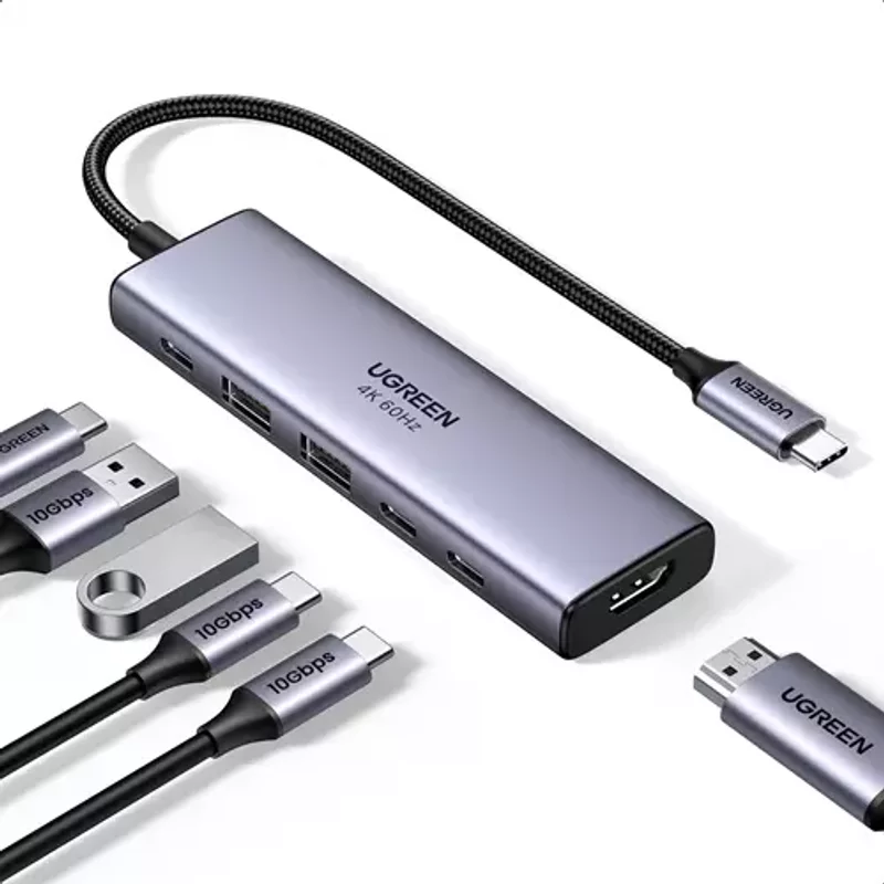 Ugreen USB-C Hub 6-in-1 HDMI - 2x USB-A 3.2 - 2x USB-C 3.2 - PD Docking Dock Grey
