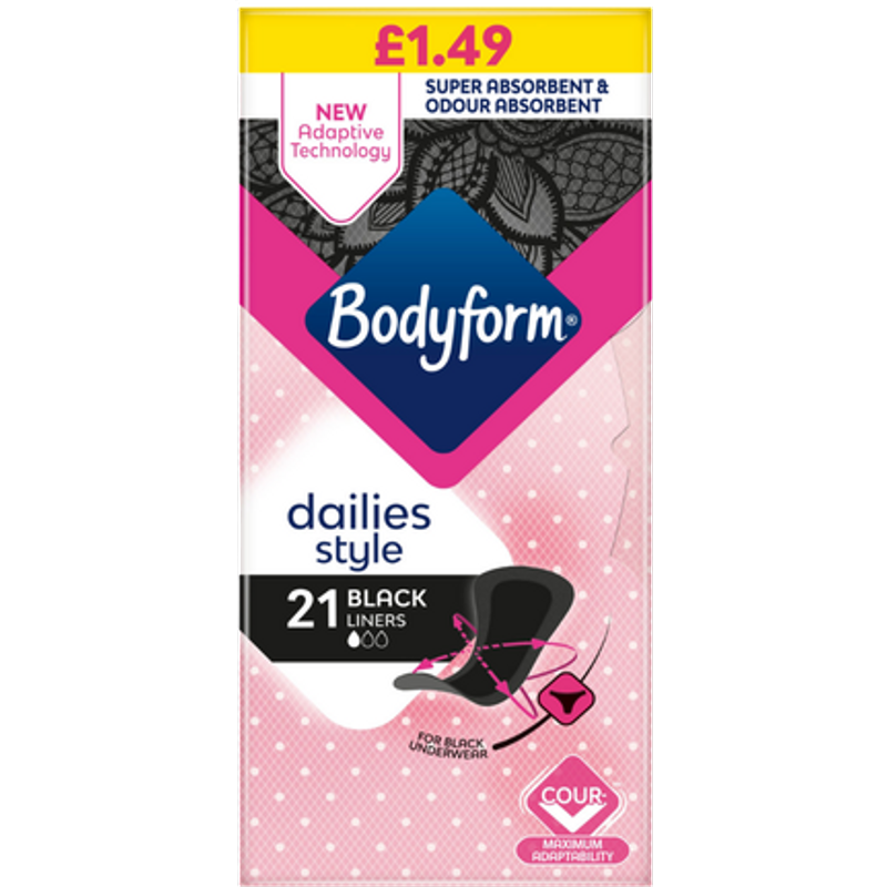 Bodyform Dailies Style Black Panty Liners - 21 pcs
