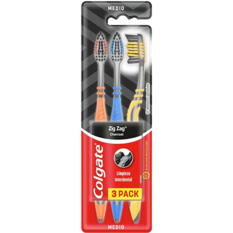 Colgate Charcoal Zigzag Medium Tandbørste - 3 stk