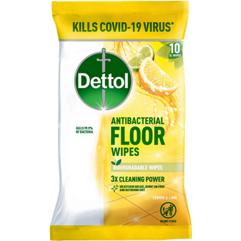 Salviettine antibatteriche per pavimenti Dettol al profumo di limone e lime, 10 pezzi