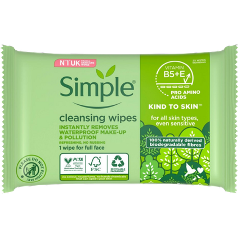 Simple Biologisk Nedbrydelige Kind To Skin Renseservietter - 25 stk