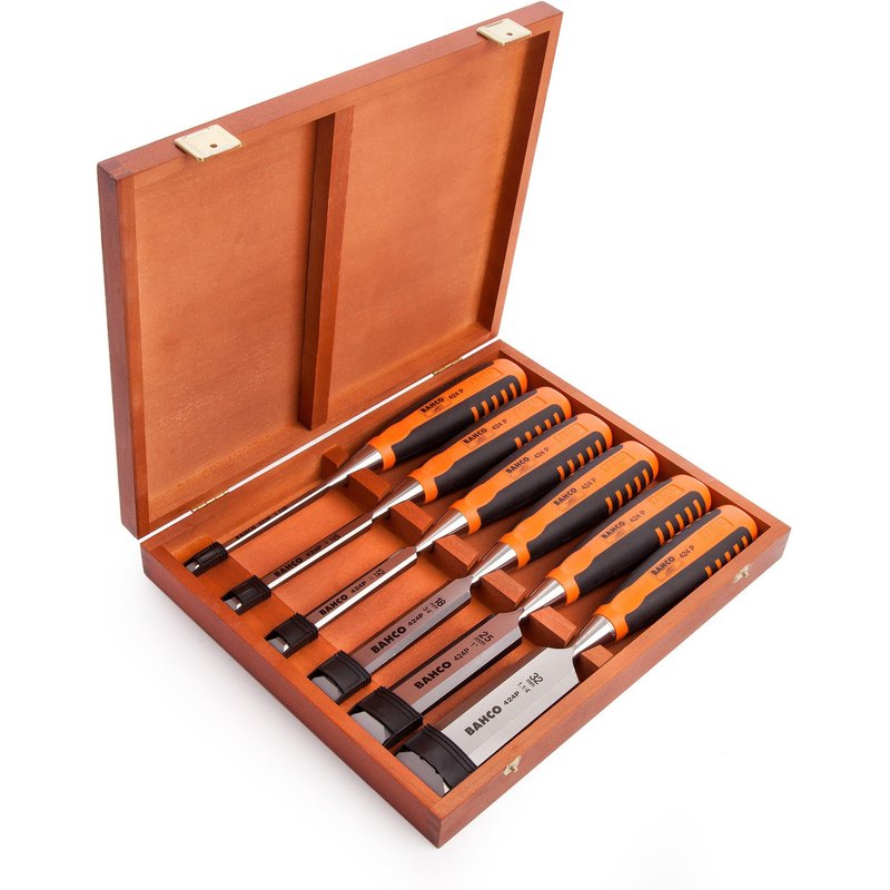 Bahco 424P-S6 Bevel Edge Chisel Set in Wooden Box, 6 Piece 424P-S6-EUR