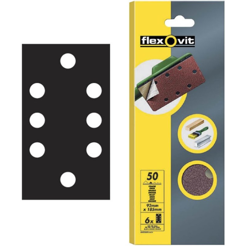 Flexovit 1/3 Sanding Sheets Quick-Release Coarse 50 Grit (Pack 6) 63642526342