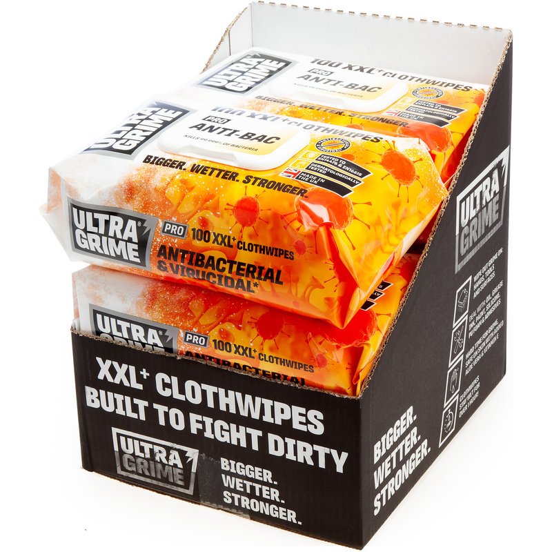 Ultragrime Pro 5930 Anti-Bac XXL+ Clothwipes (100 Pack × 6 in CDU) ANTIBAC5930-6