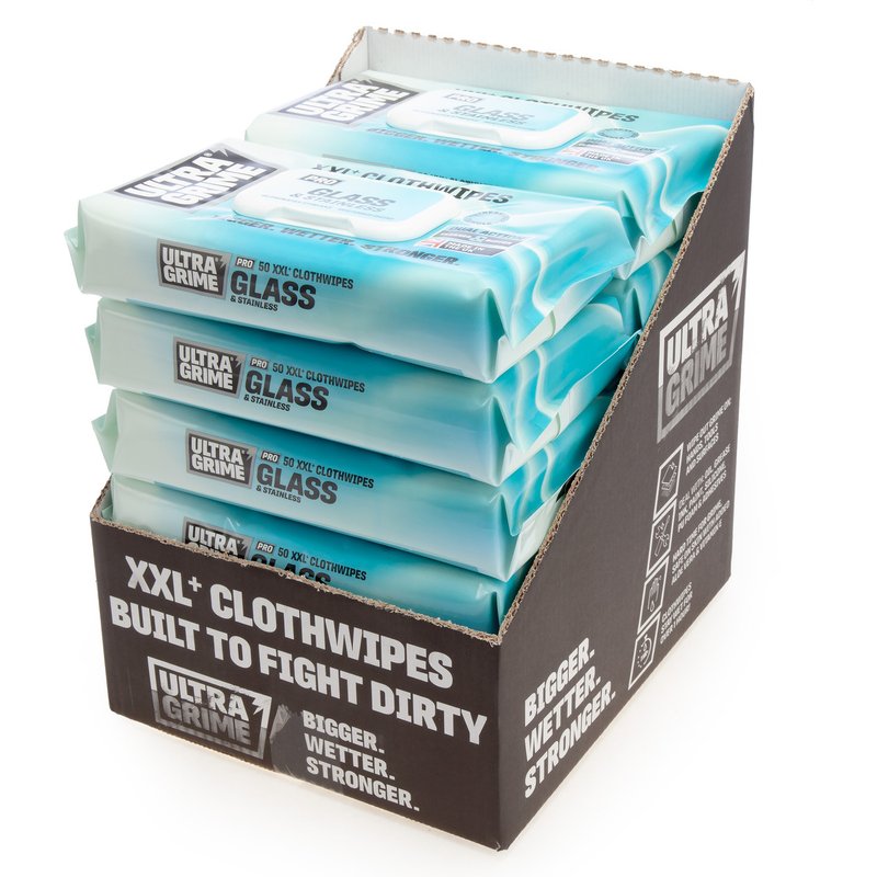 Ultragrime Pro 5980 Glass & Stainless XXL+ Clothwipes (50 Pack x 12 in CDU) GLASS&STAINLESS5980-12