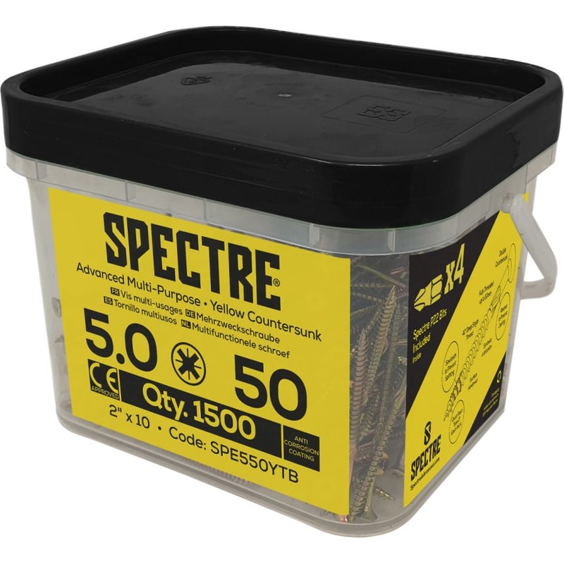 ForgeFix Spectreâ„¢ PZ Compatible Wood Screw CSK ZYP 5.0 x 50mm Mega Tub 1500 SPE550YTB