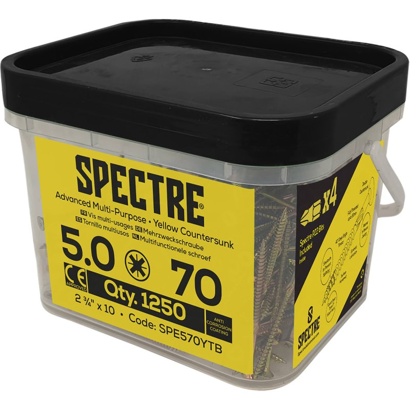 ForgeFix Spectreâ„¢ PZ Compatible Wood Screw CSK ZYP 5.0 x 70mm Mega Tub 1250 SPE570YTB