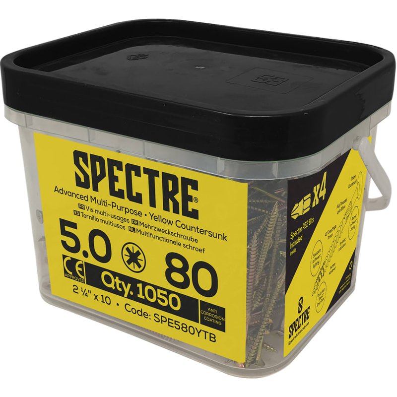 ForgeFix Spectreâ„¢ PZ Compatible Wood Screw CSK ZYP 5.0 x 80mm Mega Tub 1,050 SPE580YTB