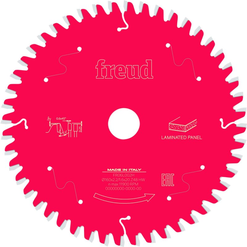 Freud Laminated Panel Circular Saw Blade 160 x 20 x 2.2/1.6mm x 48T F03FS09799