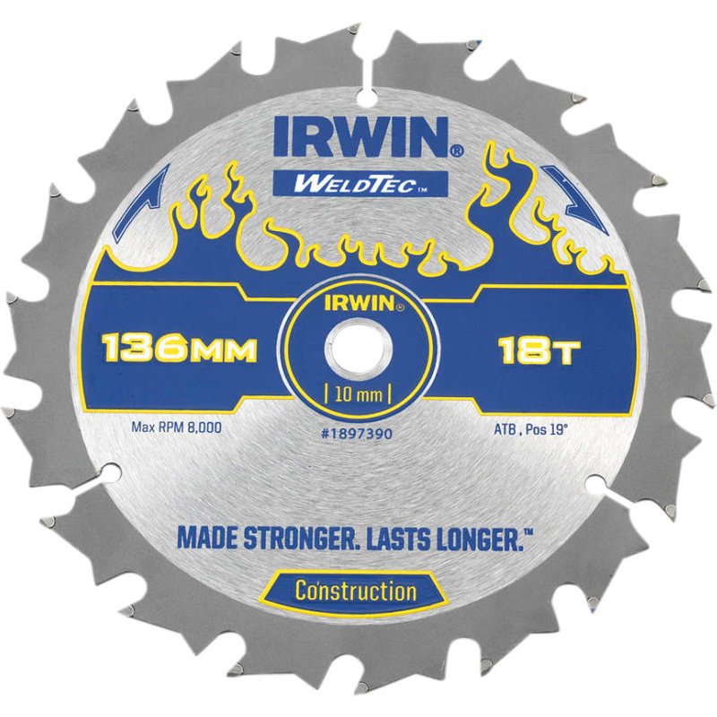 Irwin IRWIN® Weldtec Cordless Circular Saw Blade 136 x 10mm x 18T ATB 1897390