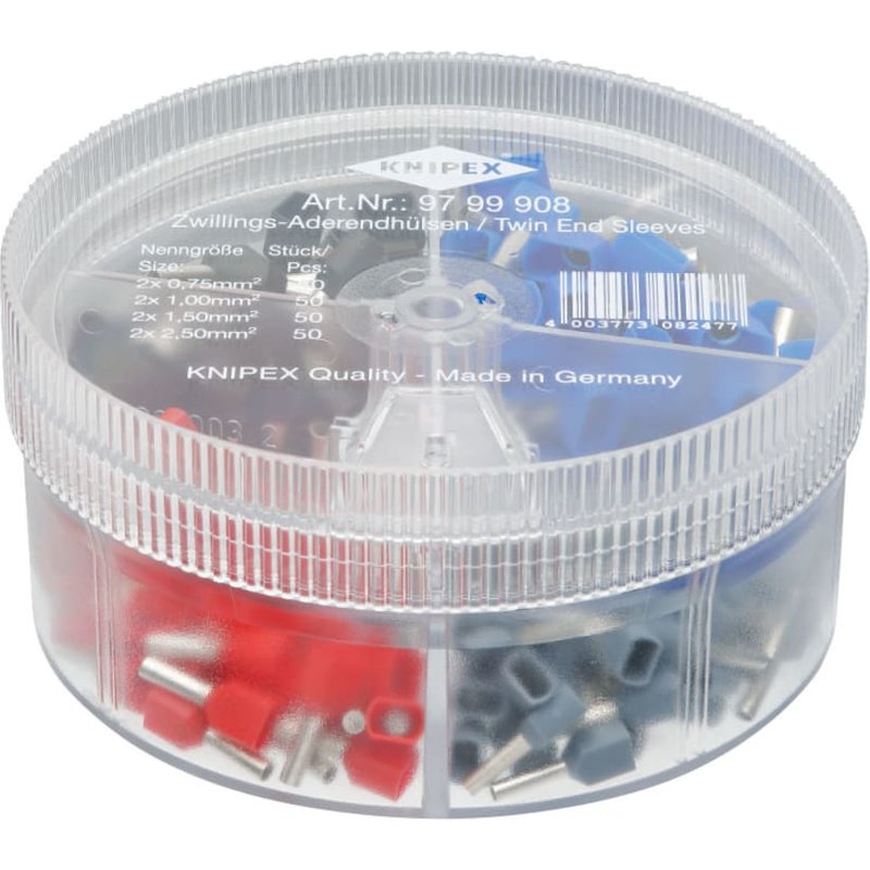 Knipex 97 99 908 Insulated Twin Wire Ferrules Assortment Box, 200 Piece 97 99 908