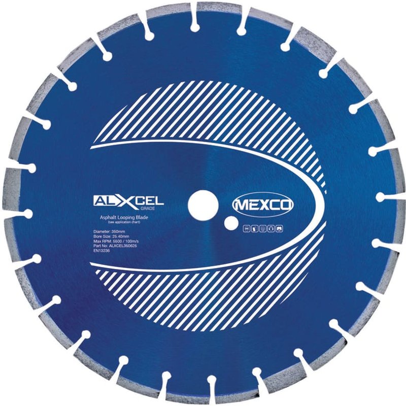 MEXCO Asphalt Looping Diamond Blade 350 x 25.4mm x 6mm Width ALXCEL350625