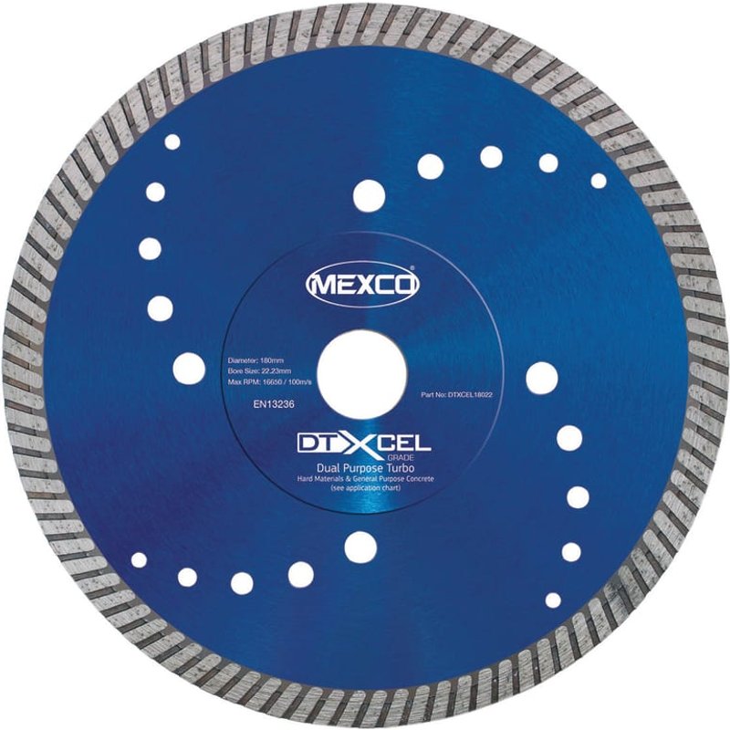 MEXCO XCEL Grade Dual Purpose Turbo Diamond Blade 180 x 22mm DTXCEL18022