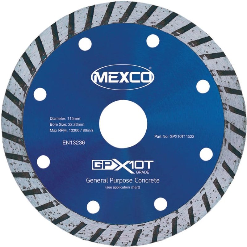 MEXCO GP Concrete Turbo Diamond Blade 115 x 22mm GPX10T11522
