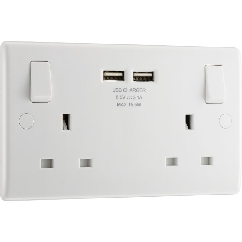 Masterplug Switched Socket 2-Gang 13A with 2 x USB Ports 822U3-01