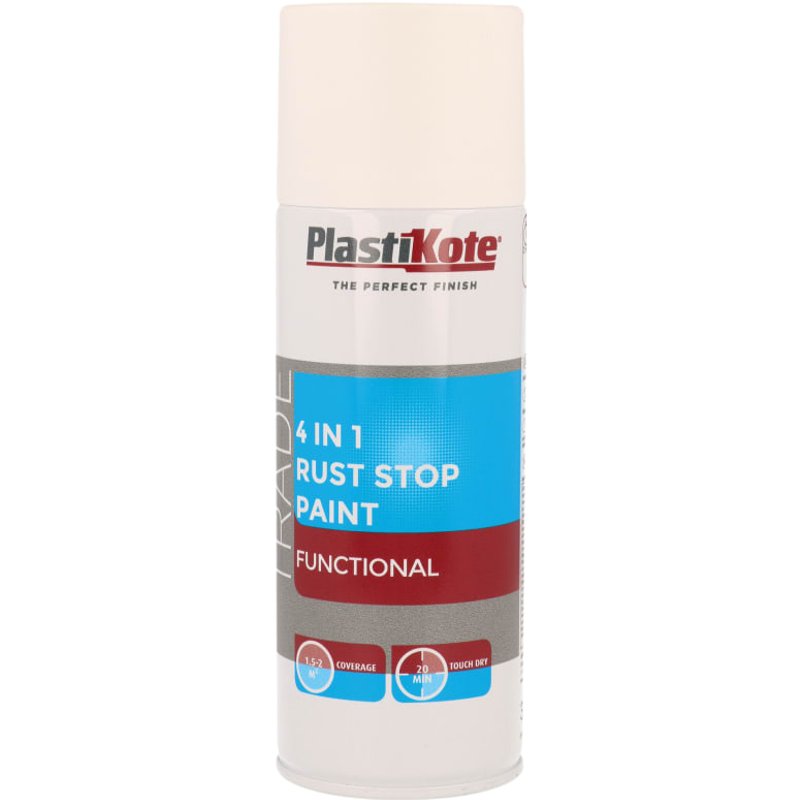 PlastiKote Trade 4-in-1 Rust Stop Spray Paint White 400ml 071022