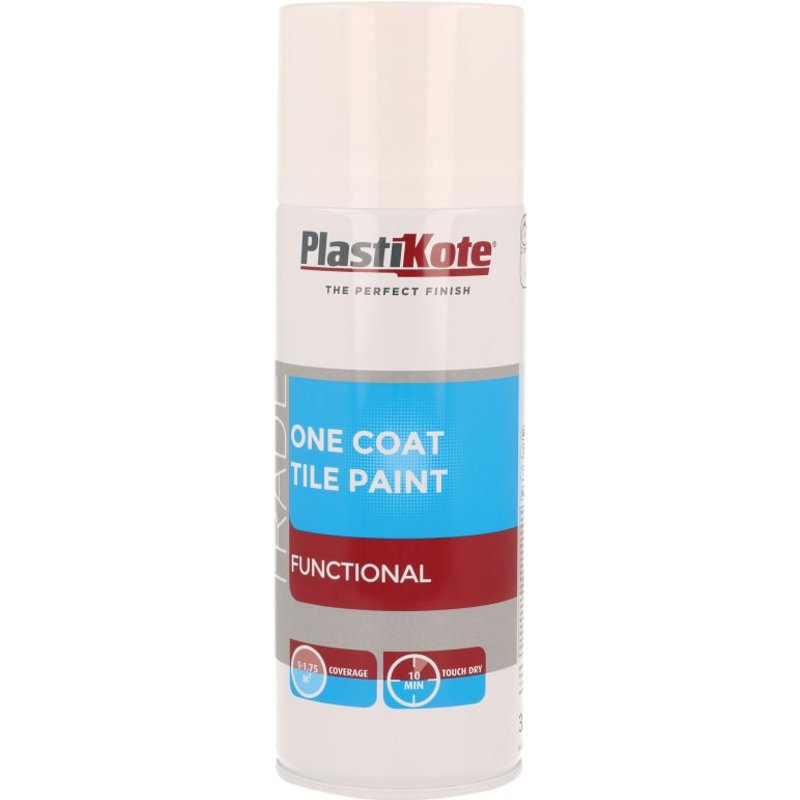 PlastiKote Trade One Coat Spray Tile Paint Gloss White 400ml 071026