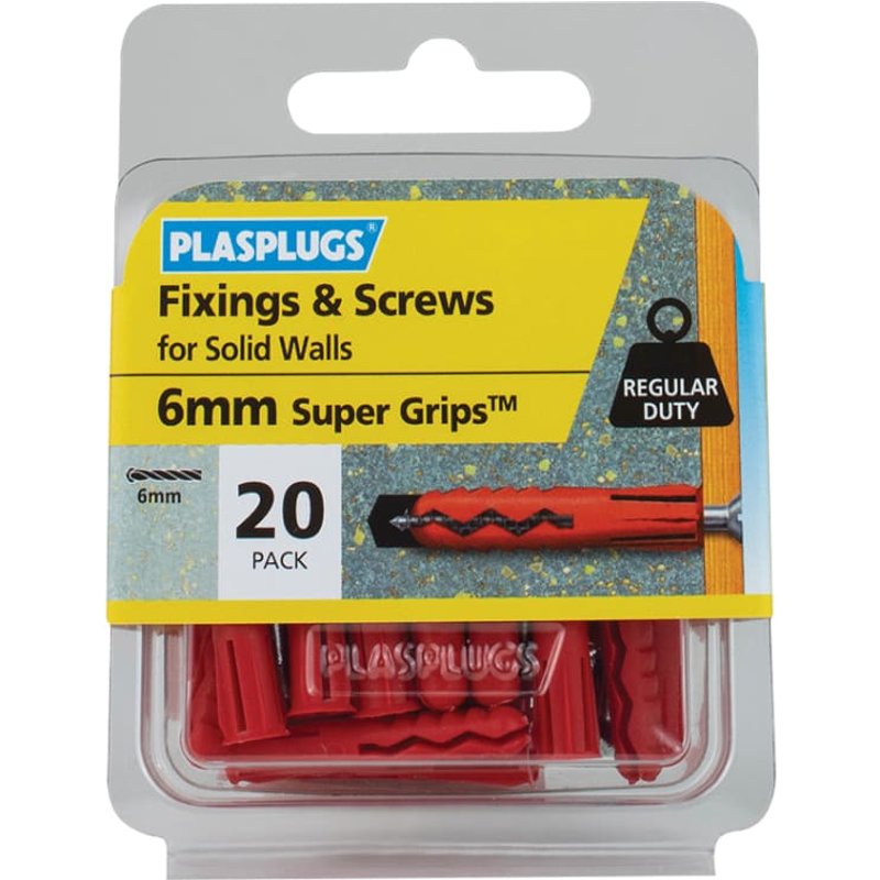 Plasplugs Solid Wall Super Grips™ Fixings Red & Screws Pack of 20 SWRS20