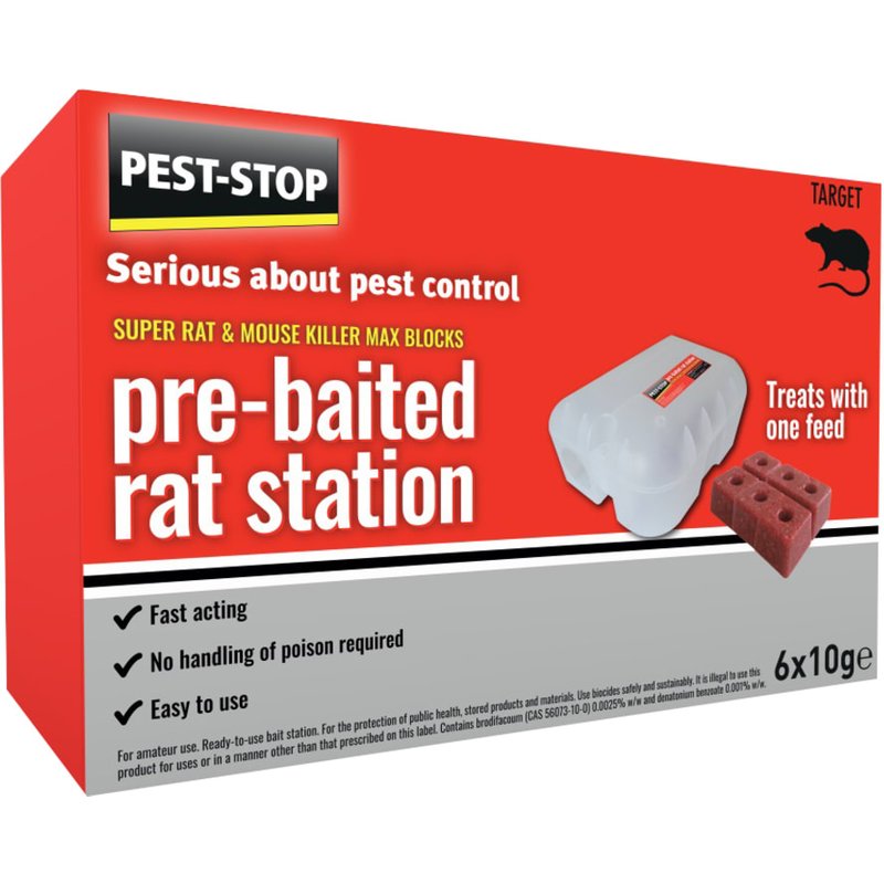 Pest-Stop (Pelsis Group) Super Rat & Mouse Killer Wax Block Pre-Baited Station PSPBRS
