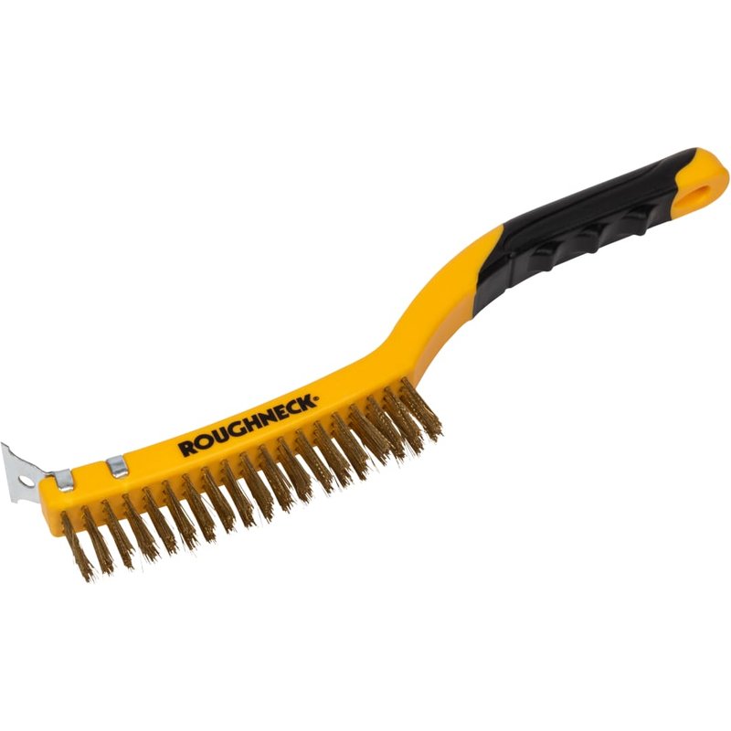 Roughneck Brass Wire Brush Soft Grip with Scraper 355mm (14in) - 3 Row 52-034