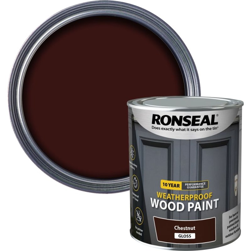 Ronseal 10 Year Weatherproof Wood Paint Chestnut Gloss 750ml 38775