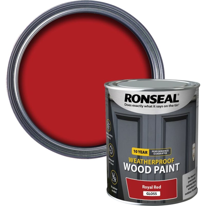 Ronseal 10 Year Weatherproof Wood Paint Royal Red Gloss 750ml 38776
