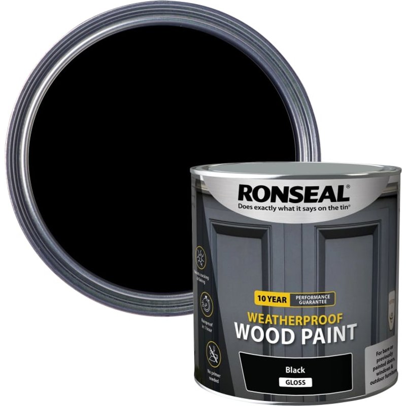 Ronseal 10 Year Weatherproof Wood Paint Black Gloss 2.5 litre 38781