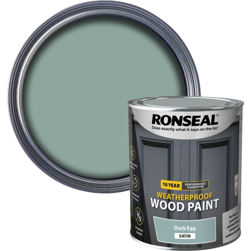 Ronseal 10 Year Weatherproof Wood Paint Duck Egg Blue Satin 750ml 38792